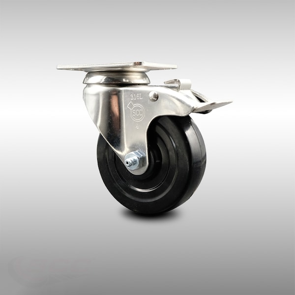 4 Inch 316SS Hard Rubber Wheel Swivel Top Plate Caster with Total Lock Brake SCC